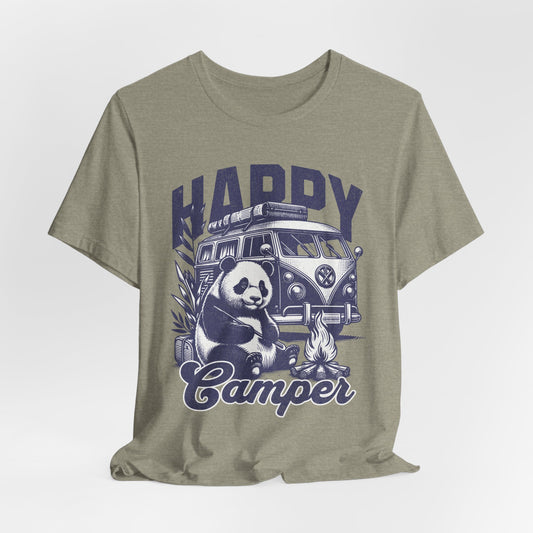 Happy Camper Panda T‑Shirt (Heather Stone)